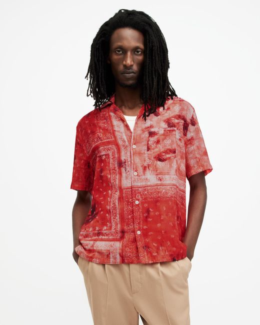 AllSaints Red Tijuana Bandana Print Shirt for men