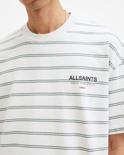 AllSaints Gray Underground Oversized Striped T-shirt for men