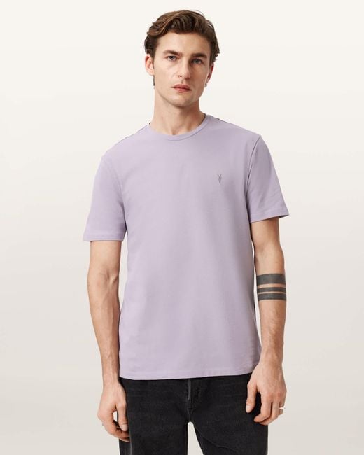 AllSaints Purple Brace Brushed Cotton Crew Neck T-Shirt for men