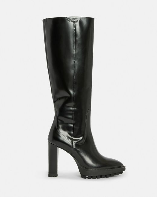 AllSaints Black Harlem Knee High Leather Boots