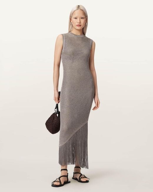AllSaints Natural Jessie Slim Fit Knitted Midi Dress