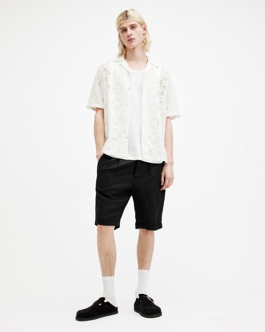 AllSaints White Ora Tallis Linen Blend Slim Fit Shorts, for men
