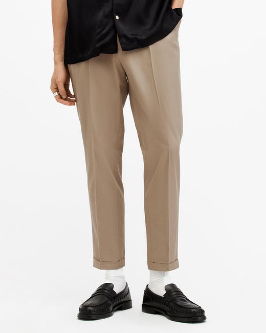AllSaints Natural Tallis Slim Fit Cropped Tapered Trousers, for men