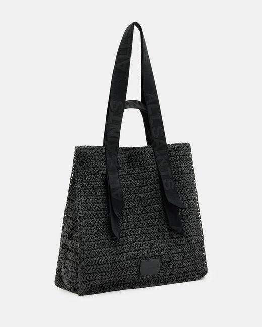 AllSaints Black Lullah Spacious Straw Tote Bag,