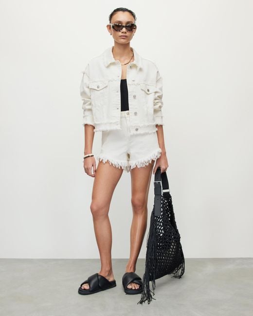 AllSaints White Claude Frayed Denim Jacket