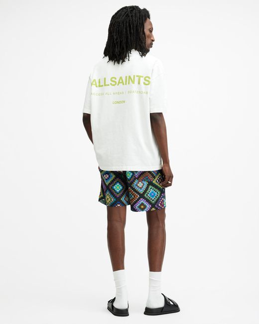 AllSaints White Tunis Printed Slim Fit Swim Shorts for men
