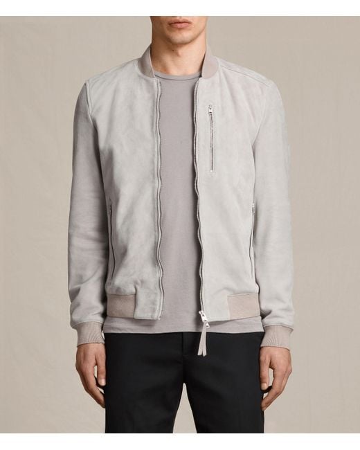 AllSaints Kemble Suede Bomber Jacket in Gray for Men Lyst