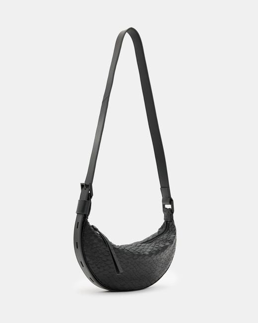 AllSaints White Half Moon Snake Effect Leather Bag