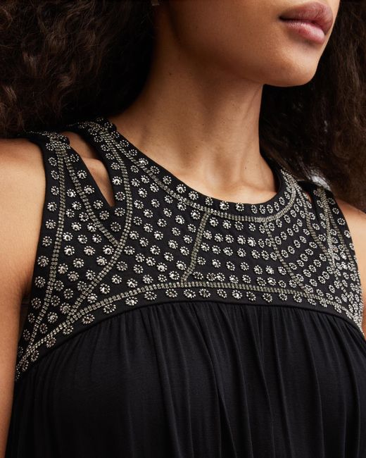 AllSaints Black Arizona Embellished Cut-out Maxi Dress