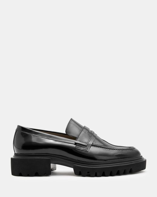 AllSaints Black Vinni Chunky Leather Loafer Shoes for men