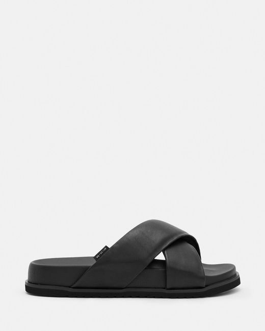 AllSaints Black Grit Leather Crossover Sandals for men