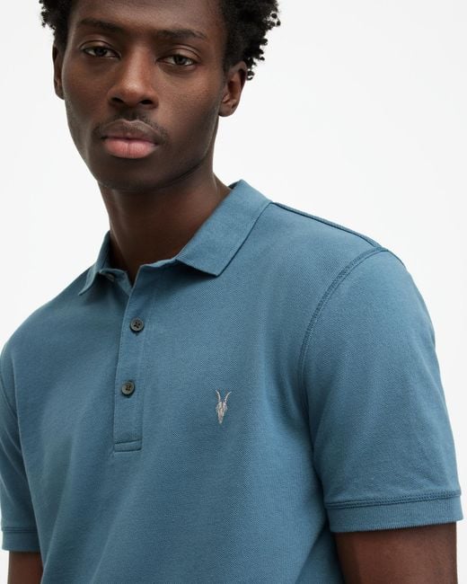 AllSaints Blue Reform Short Sleeve Polo Shirts 2 Pack, for men
