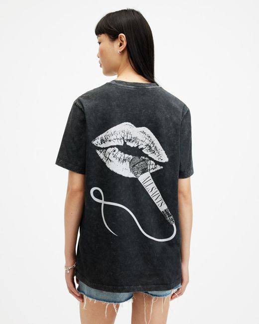 AllSaints Black Mic Boyfriend Printed T-shirt,