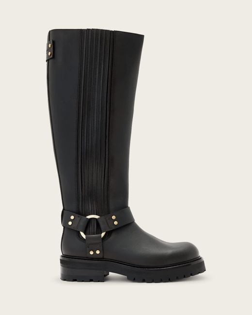 AllSaints Black Cow Leather Maddie Knee High Leather Boots, /Us 6/Eu 36