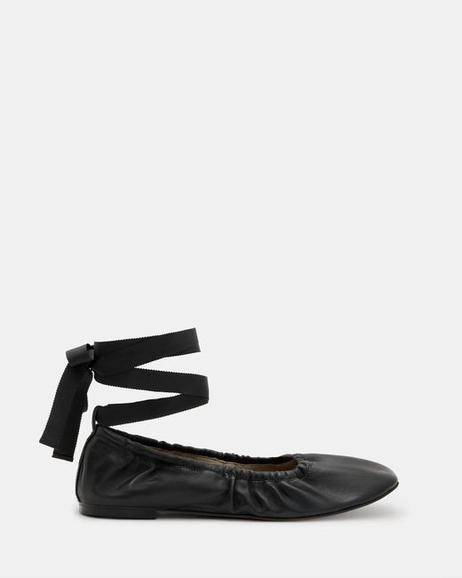AllSaints White Alia Leather Ribbon Ballet Pumps