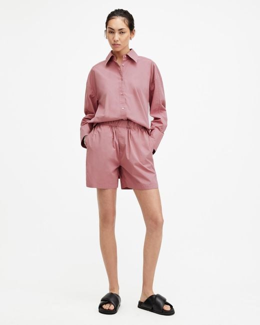 AllSaints Red Karina Relaxed Fit Shorts
