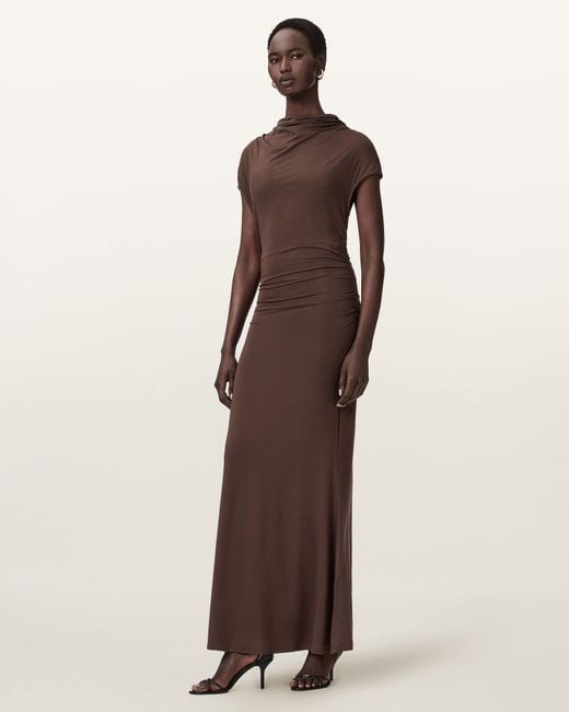AllSaints Brown Lyocell Selena Bodycon Maxi Dress, /Us 2