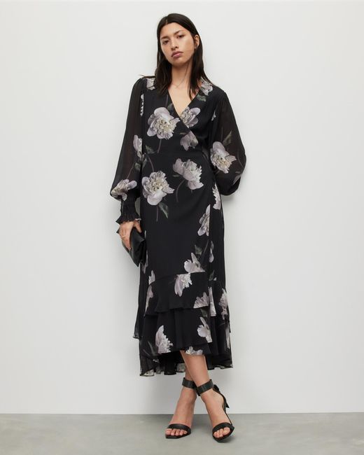 AllSaints White Dani Cordelia Floral Maxi Wrap Dress