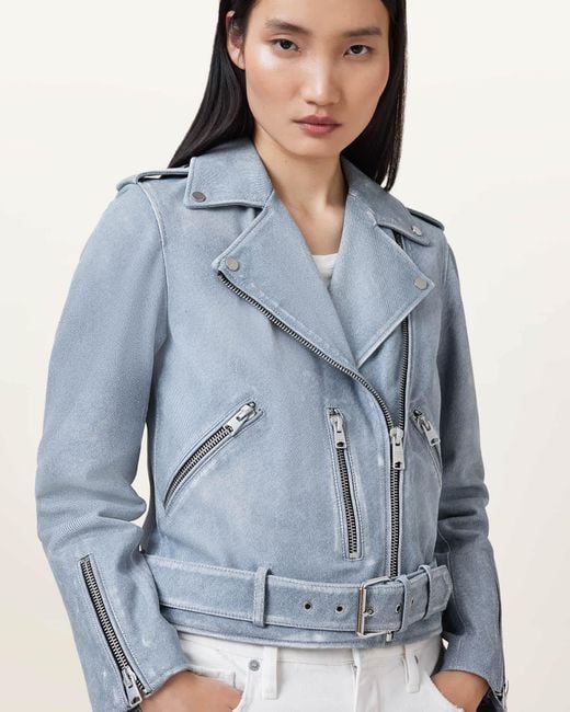 AllSaints Blue Balfern Biker Jacket