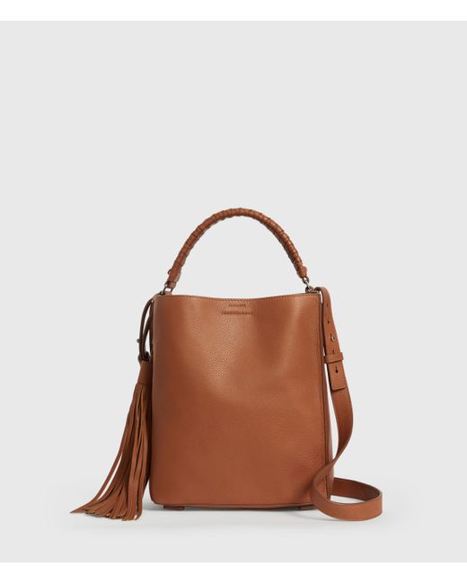 AllSaints Brown Shirley North South Small Leather Tote Bag