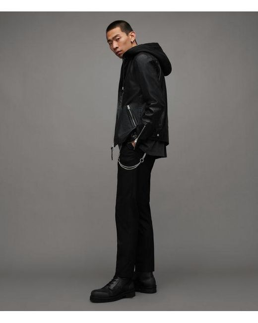 AllSaints Black Sheep Leather Slim Fit Harwood Biker Jacket, for men