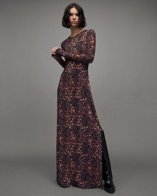 AllSaints Gray Katlyn Anita Leopard Print Maxi Dress