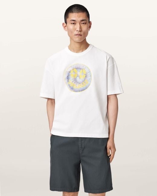 AllSaints White Spun Out Boxy Short Sleeve Graphic T-Shirt for men