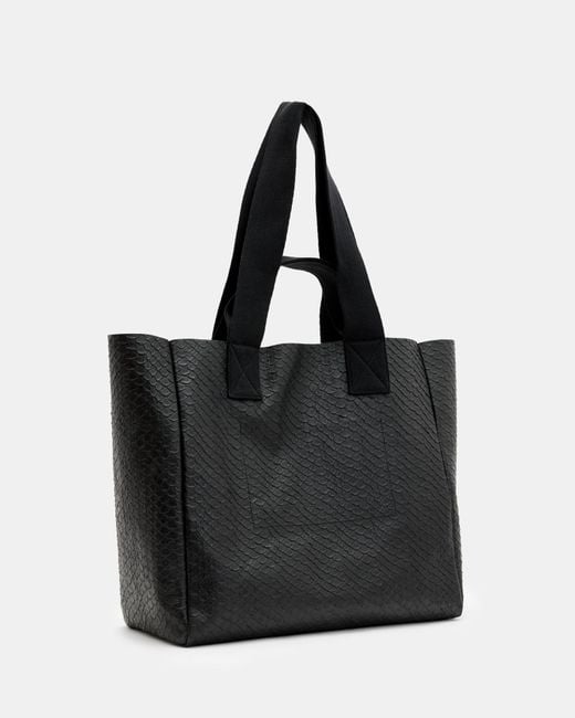 AllSaints Black Izzy Logo Leather Tote Bag