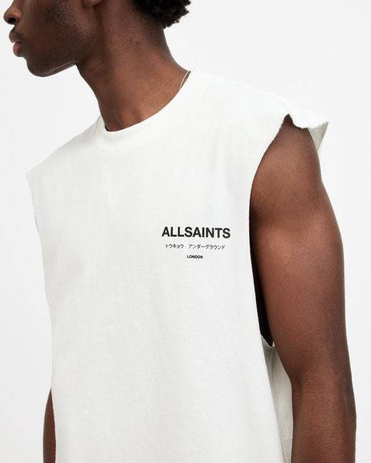 AllSaints White Underground Logo Sleeveless Tank Top, for men
