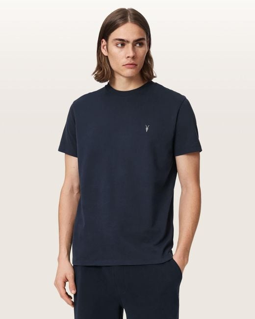 AllSaints Blue Dexter Short Sleeve Ramskull T-Shirt for men