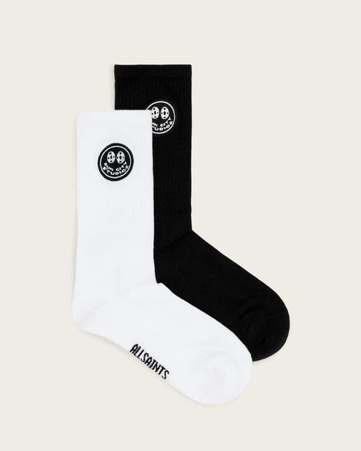 AllSaints Black Wrekord 2 Pack Socks for men