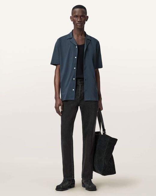 AllSaints Blue Hudson Relaxed Fit Ramskull Shirt for men