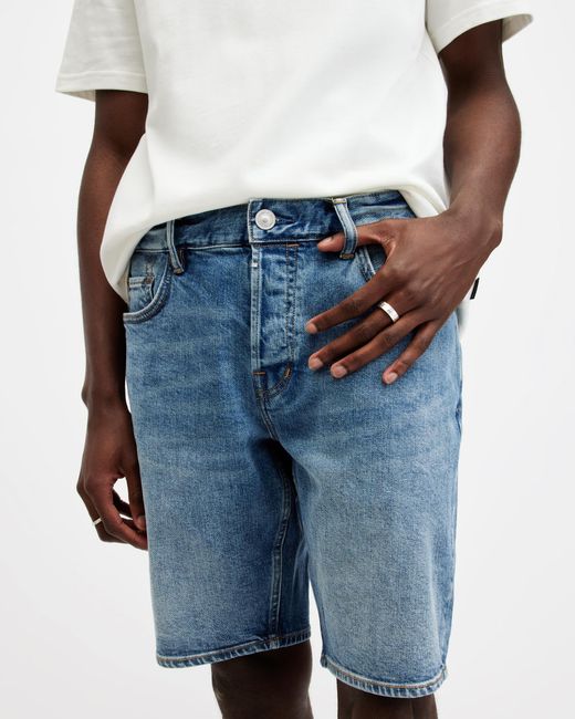 AllSaints Blue Switch Skinny Fit Denim Shorts for men