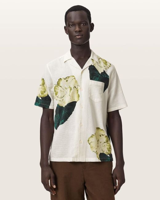 AllSaints Natural Nouvelle Short Sleeve Linen Blend Shirt for men
