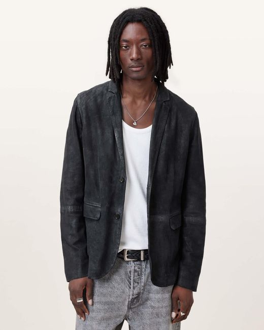 AllSaints Blue Monet Waxed Suede Blazer for men