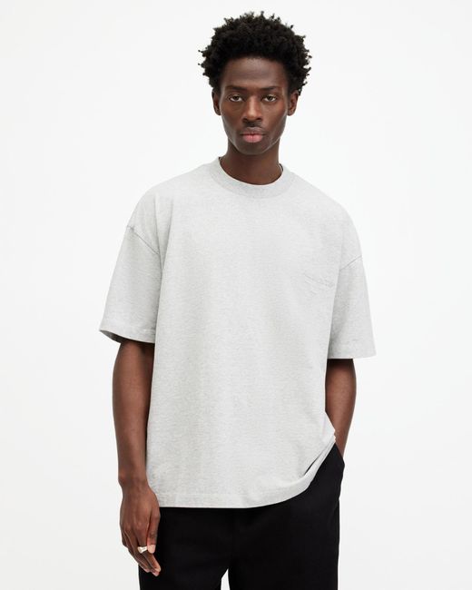 AllSaints White Xander Flocked Logo Oversized T-shirt, for men
