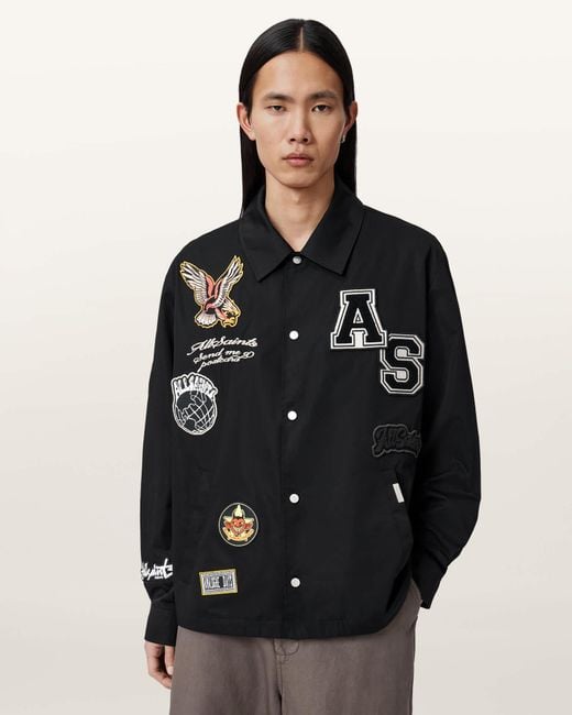 AllSaints Black Soundman Patch Coach Jacket for men