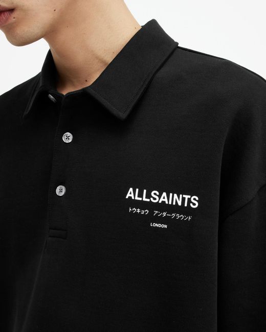 AllSaints Black Underground Logo Polo Neck Sweatshirt for men