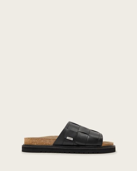AllSaints Black Randal Woven Leather Sandals for men