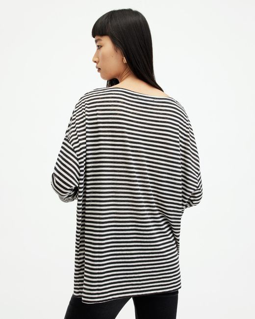 AllSaints Gray Rita Oversized Striped T-shirt,