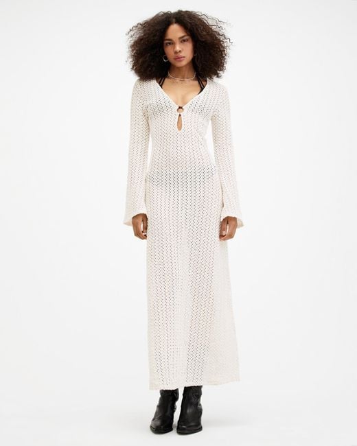 AllSaints White Karma Crochet Slim Fit Maxi Dress,
