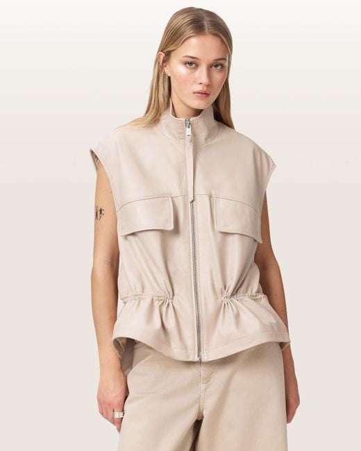 AllSaints Natural Flor Relaxed Fit Leather Gilet