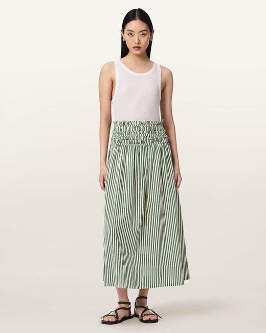 AllSaints Green Kali Striped Maxi Skirt