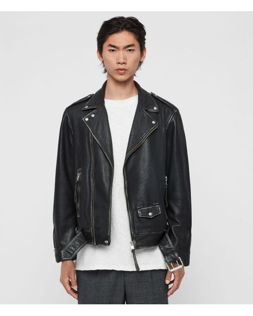 AllSaints Black Men's Hawley Leather Biker Jacket for men