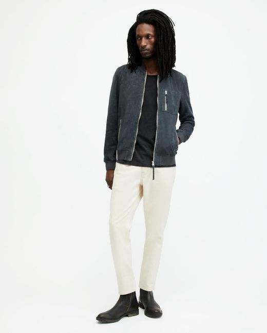 AllSaints Blue Kairo Suede Bomber Jacket, for men