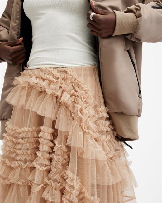 AllSaints Natural Jen Tulle Asymmetric Maxi Skirt,, Blush