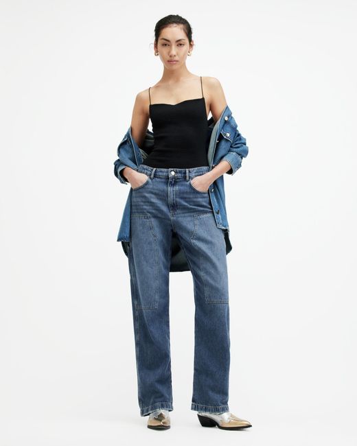 AllSaints Blue Mia Carpenter Wide Leg Denim Jeans