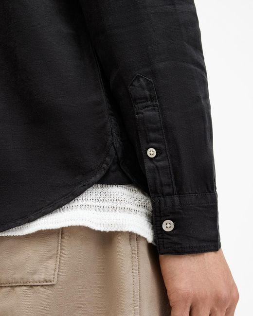 AllSaints Gray Laguna Linen Blend Relaxed Fit Shirt for men