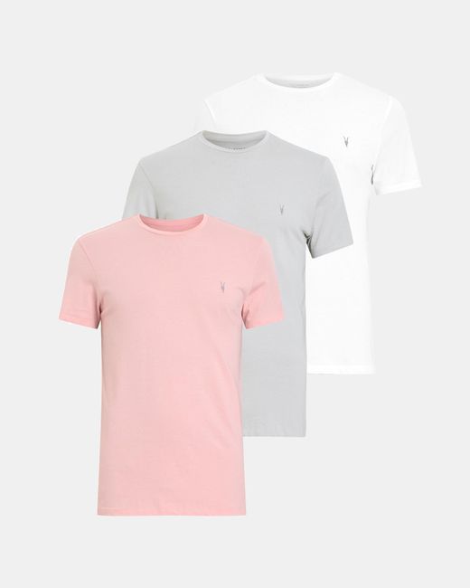 AllSaints Pink Tonic Crew Ramskull T-shirts 3 Pack, for men
