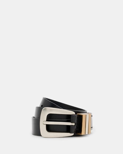 AllSaints Black Lucie Triple Keeper Leather Belt,, /Antq Nickel